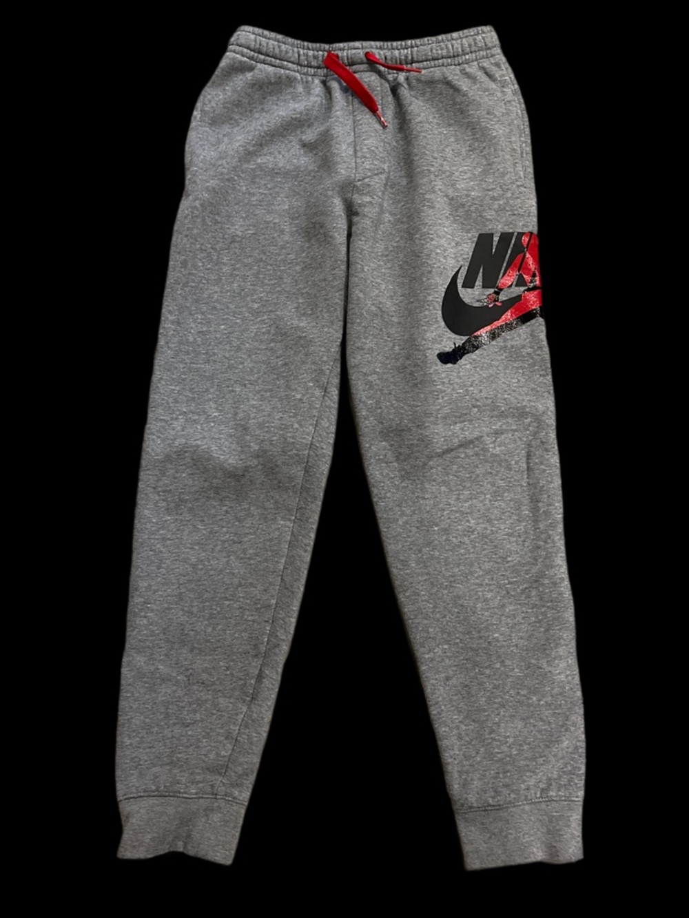 Nike Air Jordan Kids' Gray Sweatpants with Black/Red Accent YL